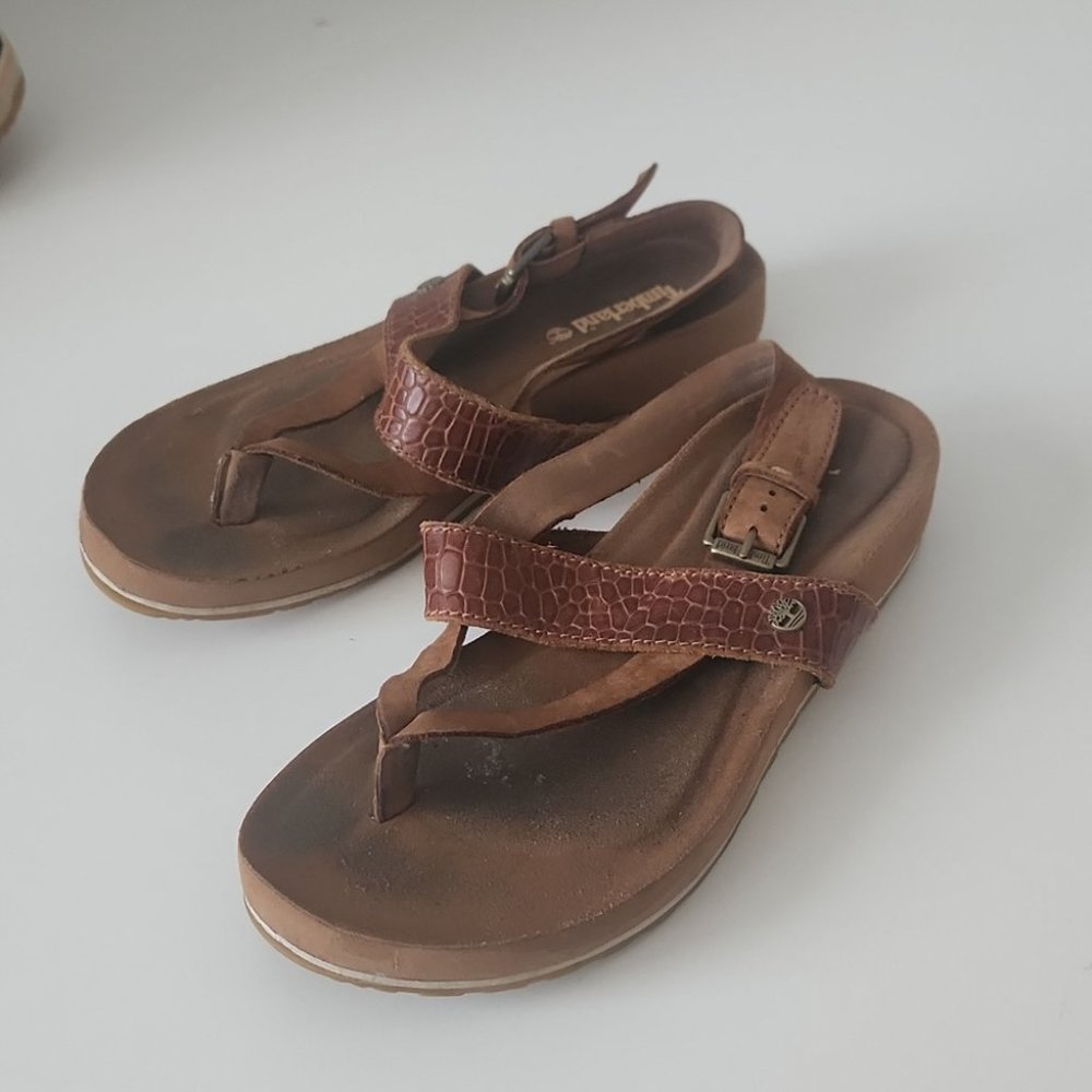 *SOLD* TIMBERLAND | Malibu Waves Thong Sandals brown leather sz 7.5 - Picture 2 of 5